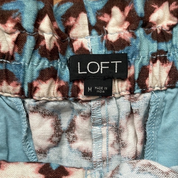 Loft Brown Pink Blue Linen Paperbag Sunwashed Floral pull on Shorts pockets med - Picture 4 of 6